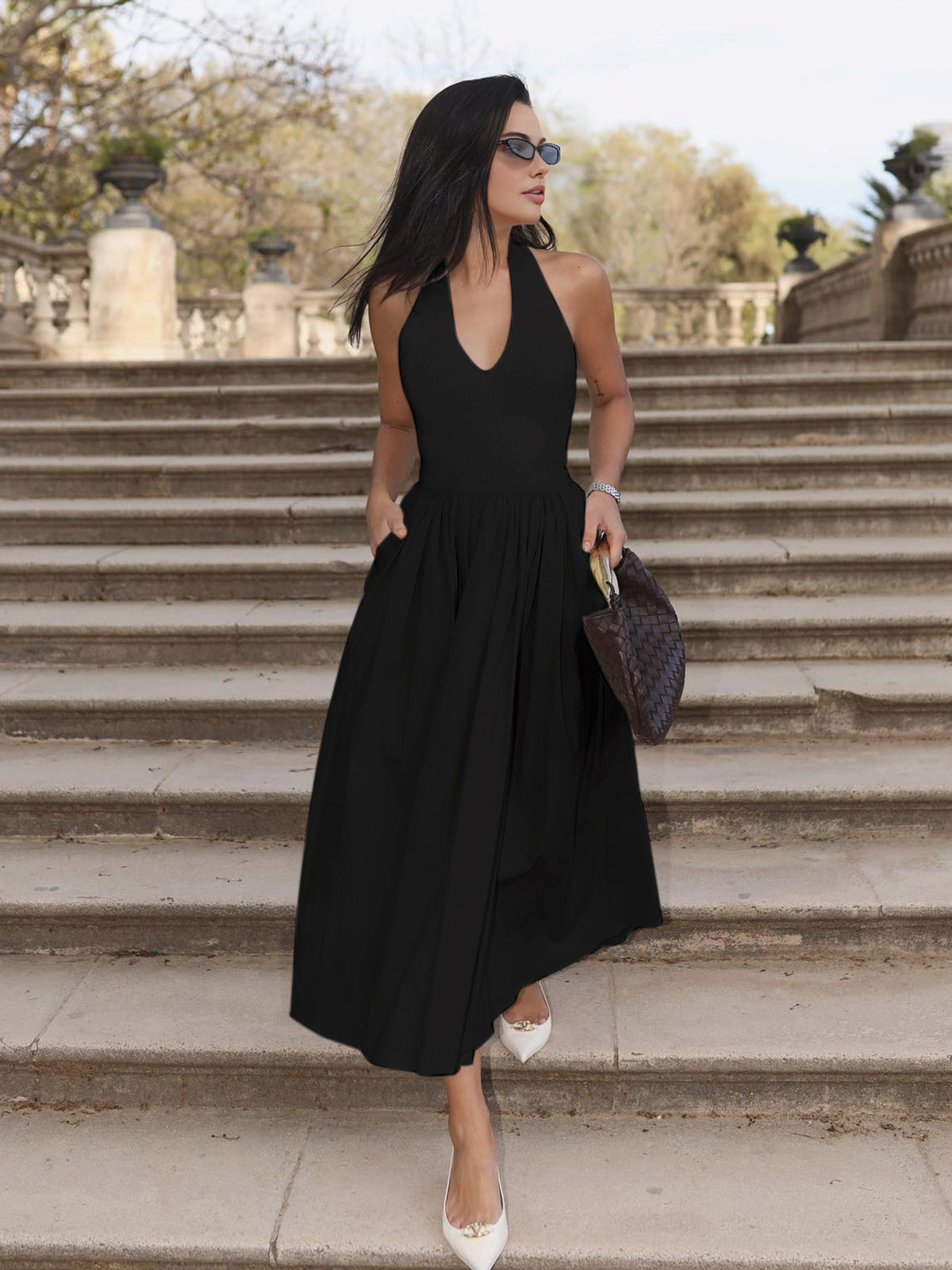Nerina | Halter Dress with Open Back and Pockets