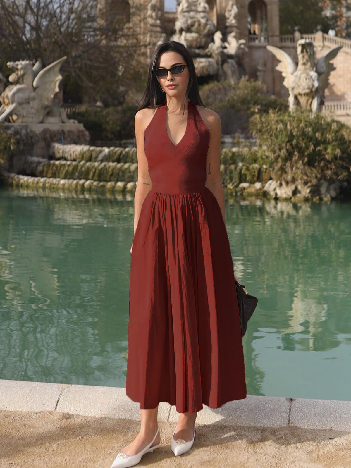 Nerina | Halter Dress with Open Back and Pockets