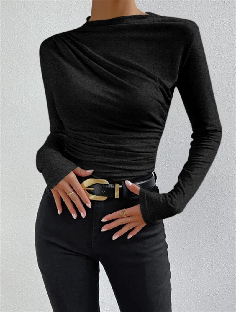 Zwarte stretch top met plooien
