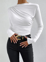 Witte top met plooien en mock neck

