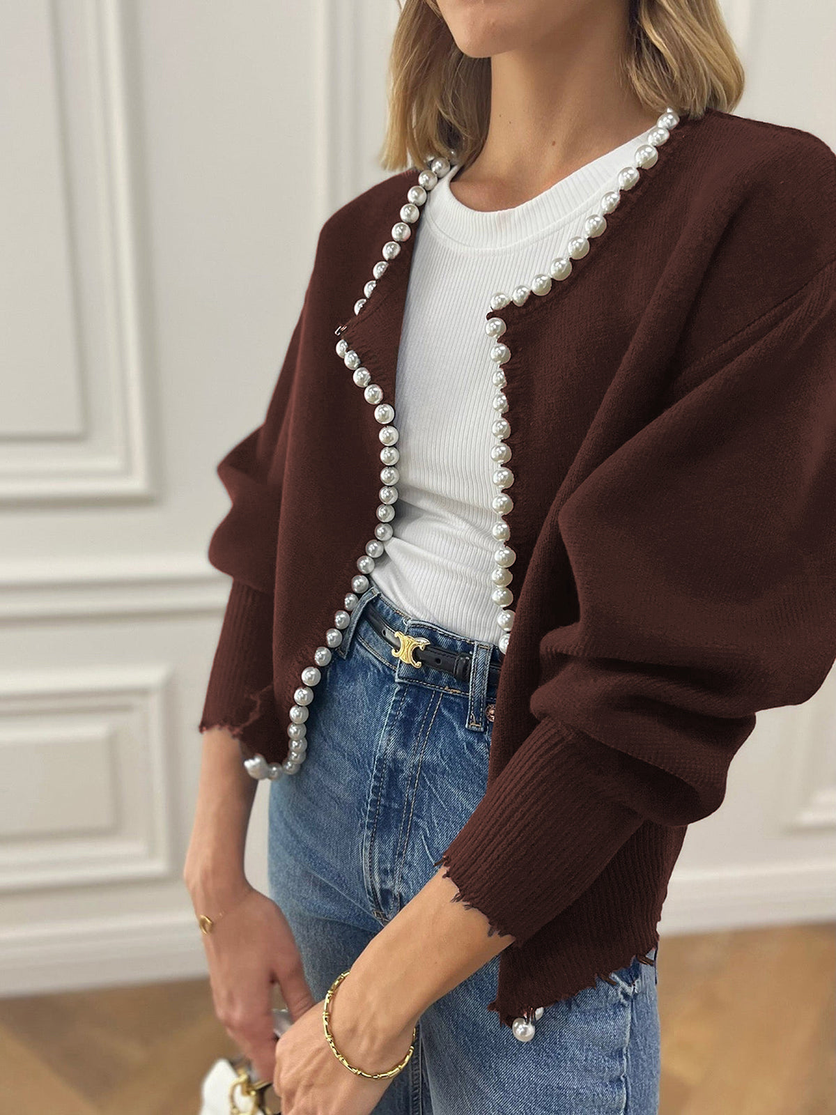  Elegante bruine parel cardigan