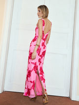 romantische maxi jurk met bloemen jacquard
