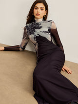 fashion jurk van mesh materiaal met hoge hals

