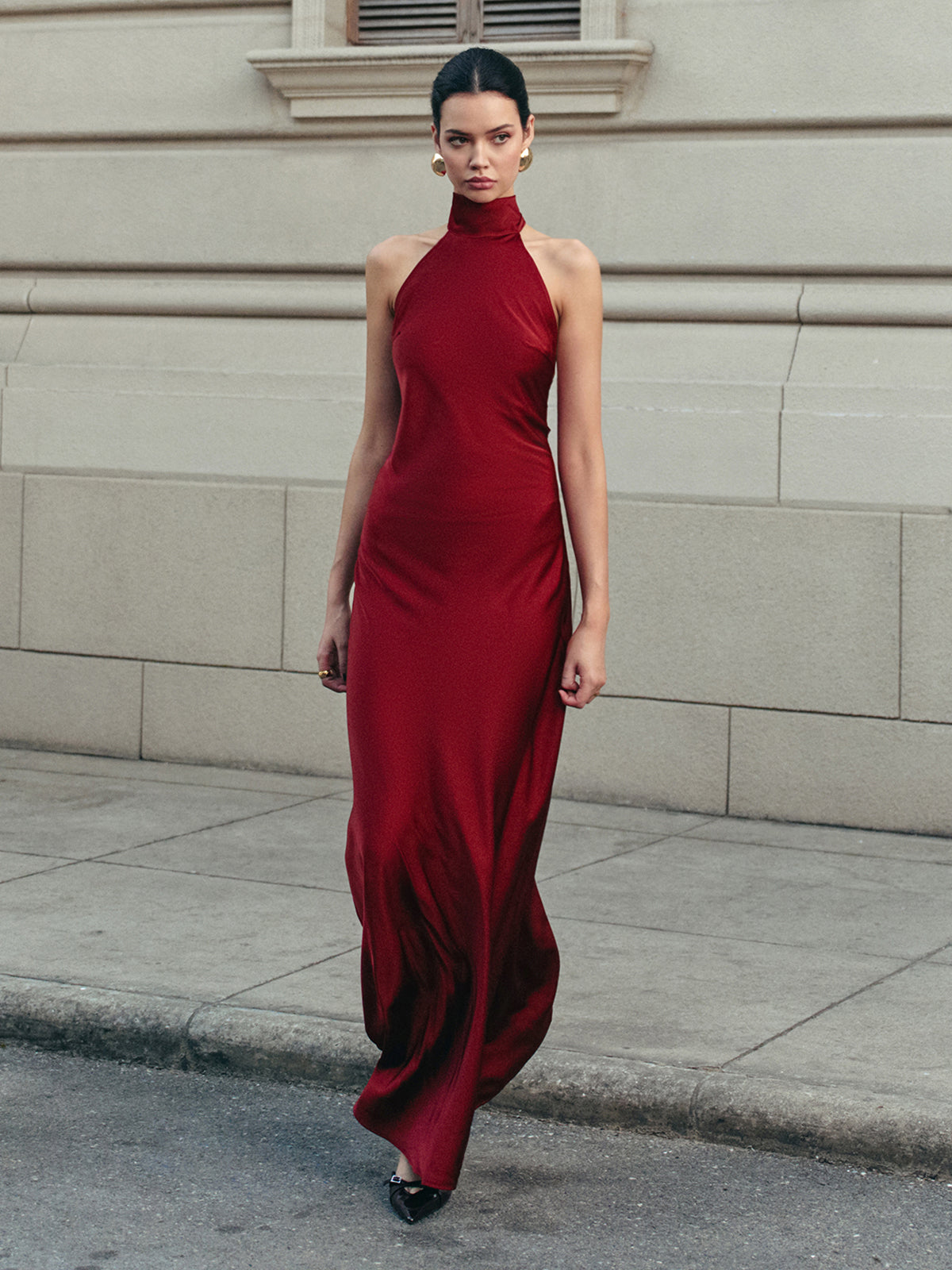Luxe satijnen jurk met mock neck
