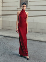 Celeste | Open Back Satin Halter Dress