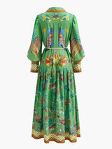 lange maxi-jurk met bloemenprint en knopen
