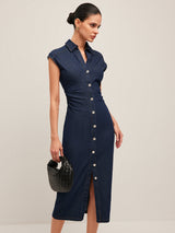 casual elegante denimjurk met diepe V-hals
