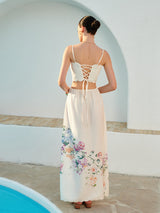 zomerse maxi jurk met bloemenprint en open rug
