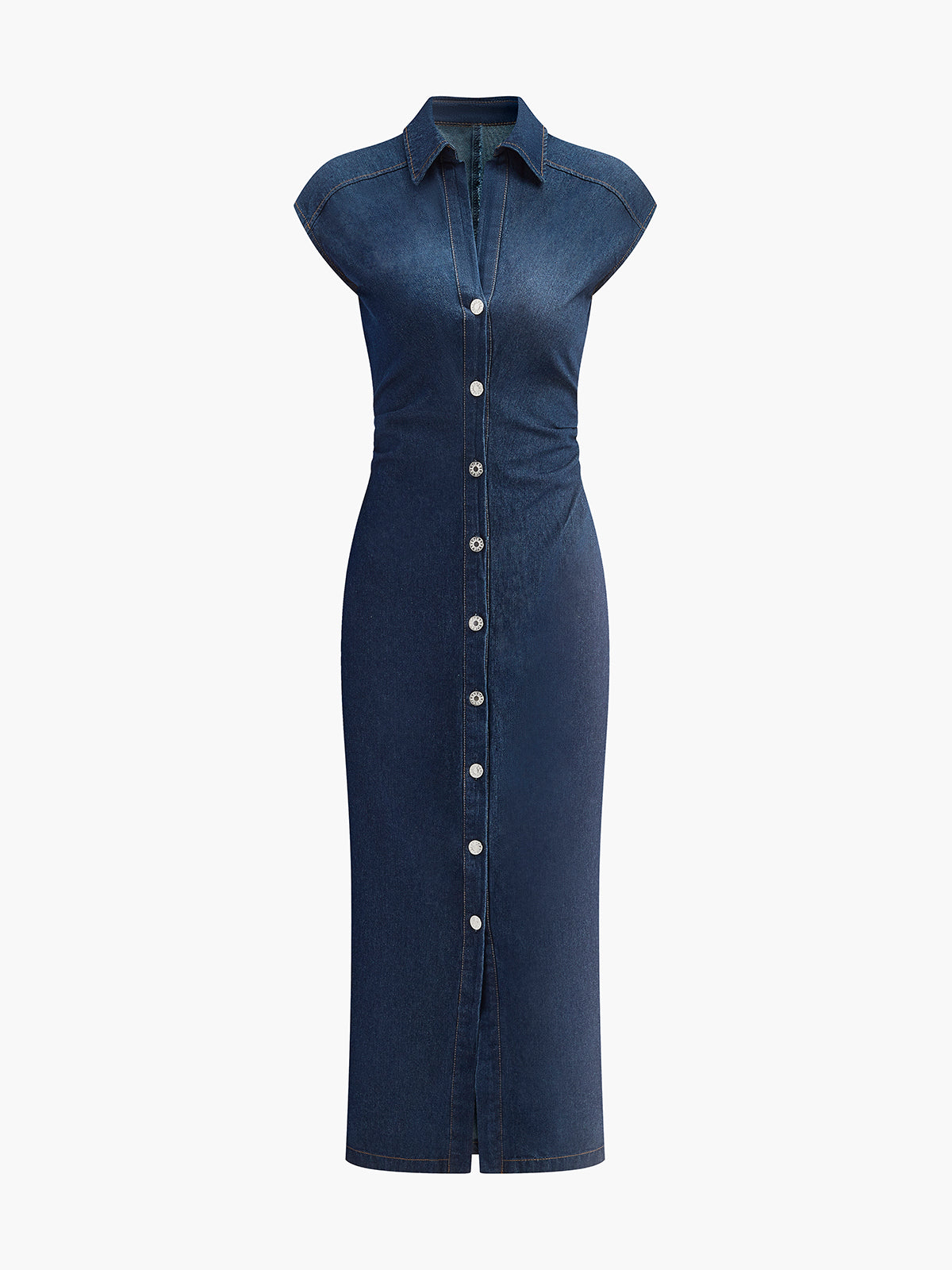 denim jurk met V-hals en knoopsluiting
