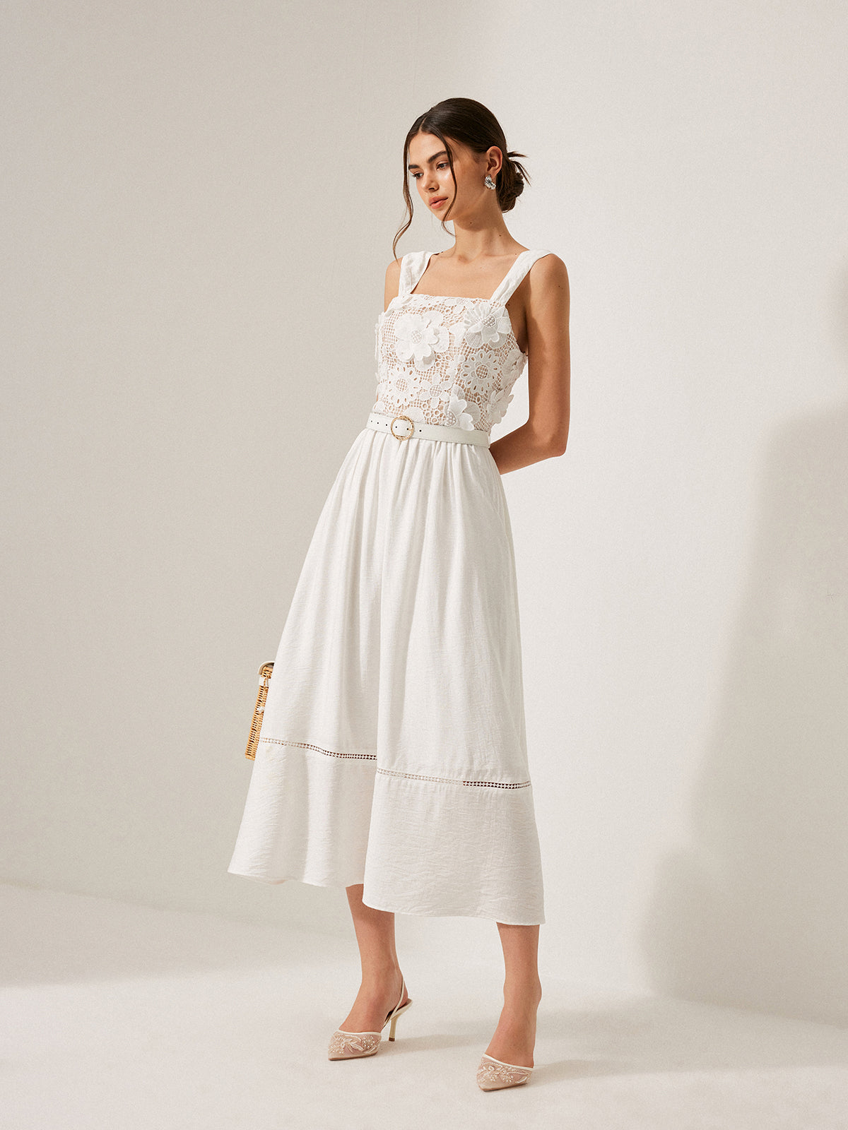 Mouwloze maxi-jurk met bloemenkant dames
