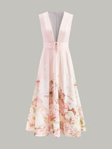 Liliane | Sleeveless Floral Dress with V-Neck and Bow Detail
