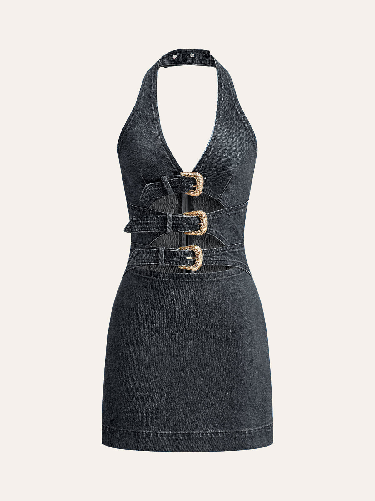 denim halterjurk met onzichtbare rits
