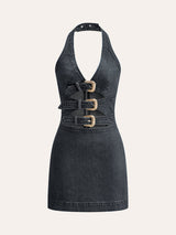 denim halterjurk met onzichtbare rits

