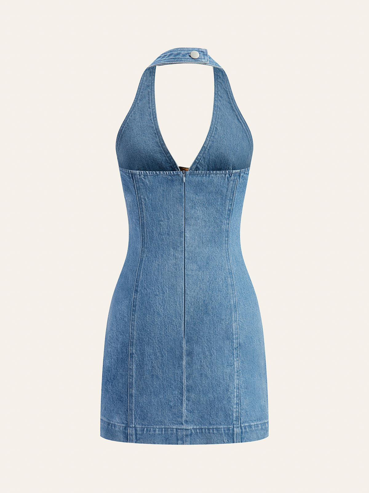 korte denimjurk voor dames met halternek
