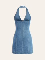 korte denimjurk voor dames met halternek
