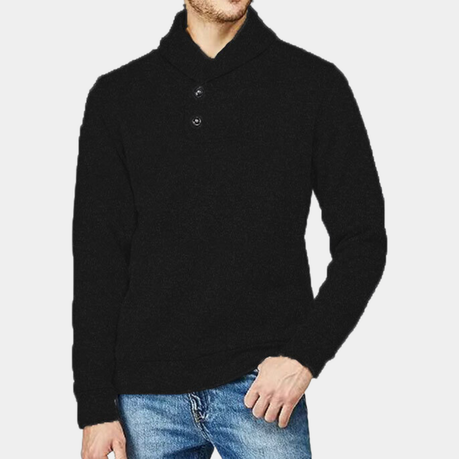 Andrea Elegante Trui voor heren met stijlvolle kraag en knoopdetails, verkrijgbaar in zwart.