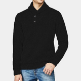 Andrea Elegante Trui voor heren met stijlvolle kraag en knoopdetails, verkrijgbaar in zwart.