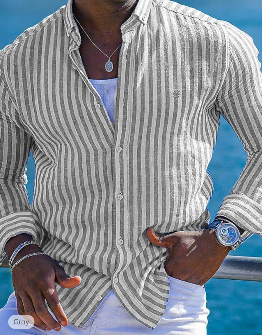 Capri Striped casual herenoverhemd groen gestreept luchtig
