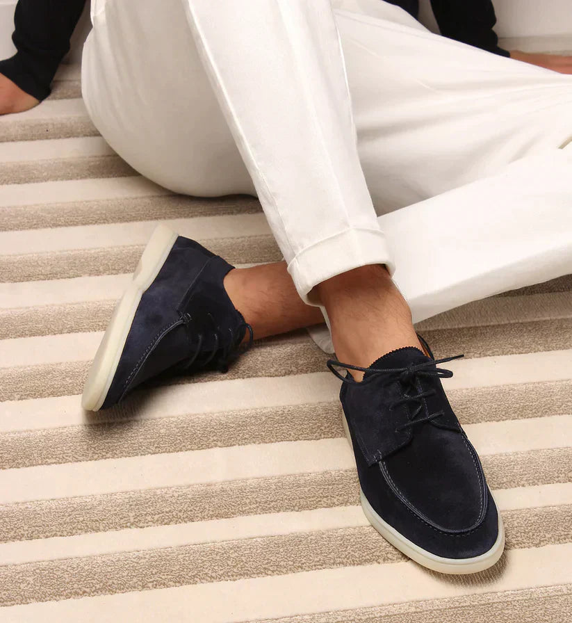 leren loafers heren met vetersluiting donkerblauw

