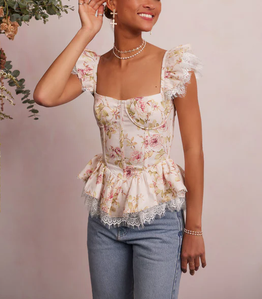 estelle topje romantisch met peplum en corset look
