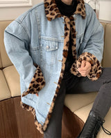 Winterjas met denim look en comfortabele pasvorm

