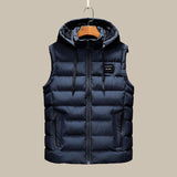 gewatteerde bodywarmer met hoge kraag en capuchon
