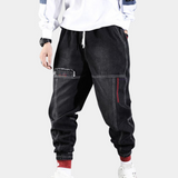 Vintage denim jogger met contrasterende stiksels
