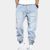 Vintage denim jogger met contrasterende stiksels
