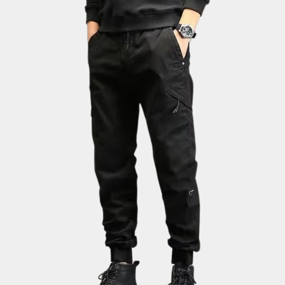 Zwart heren broek met cargozakken
