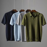 Luca gebreide polo, luxe gebreide polo, herenmode, poloshirt met textuur, smart-casual kleding, zomer polo, comfortabele pasvorm polo, stijlvolle polo
