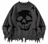 Grauer Skull-Pullover mit Grunge-Totenkopf