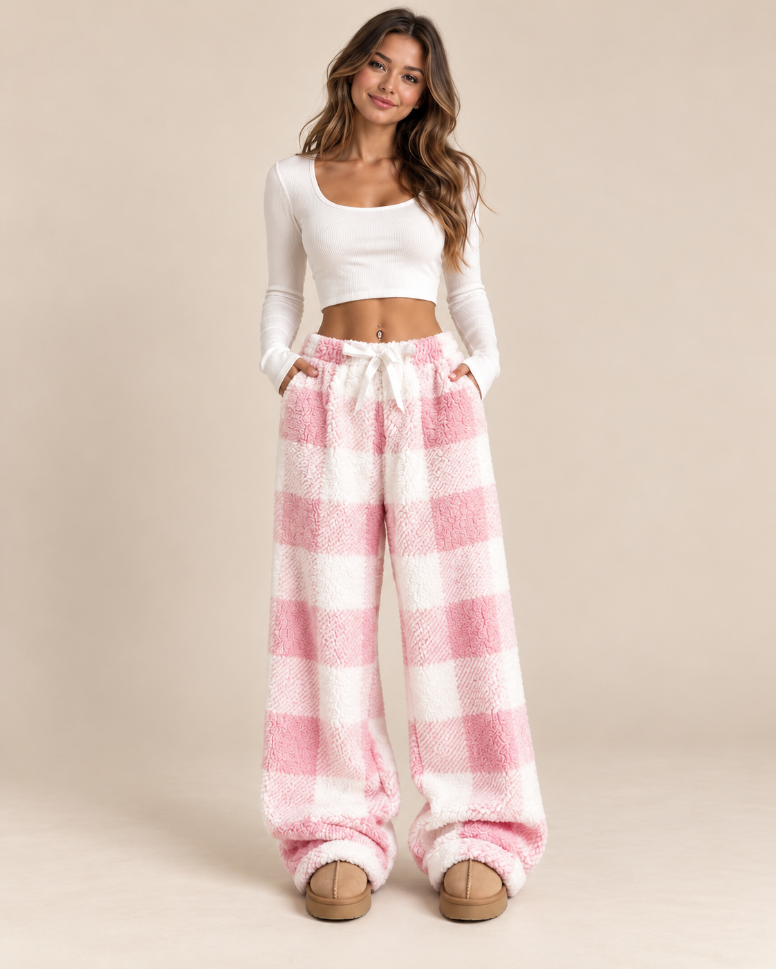 Fleece-Pyjamahose mit verstellbarem Taillenbund