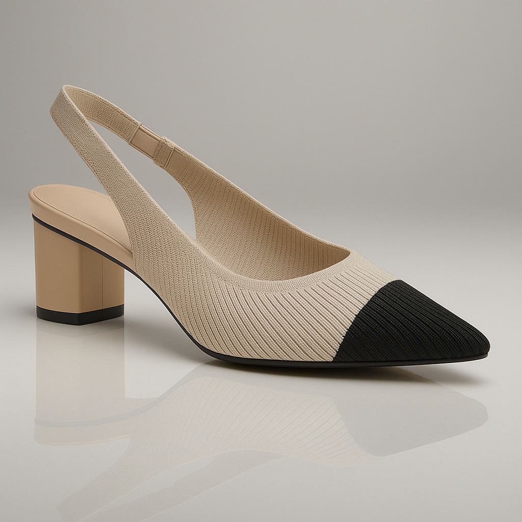 slingback hak met puntige neus en lage blokhak in beige

