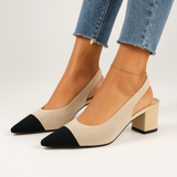 slingback hak met puntige neus en lage blokhak in beige

