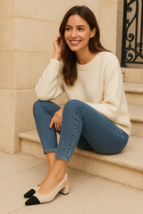 slingback hak met puntige neus en lage blokhak in beige

