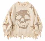 Cremefarbener Distressed Skull-Pullover