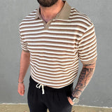ciro polo beige bruin gestreept close-up
