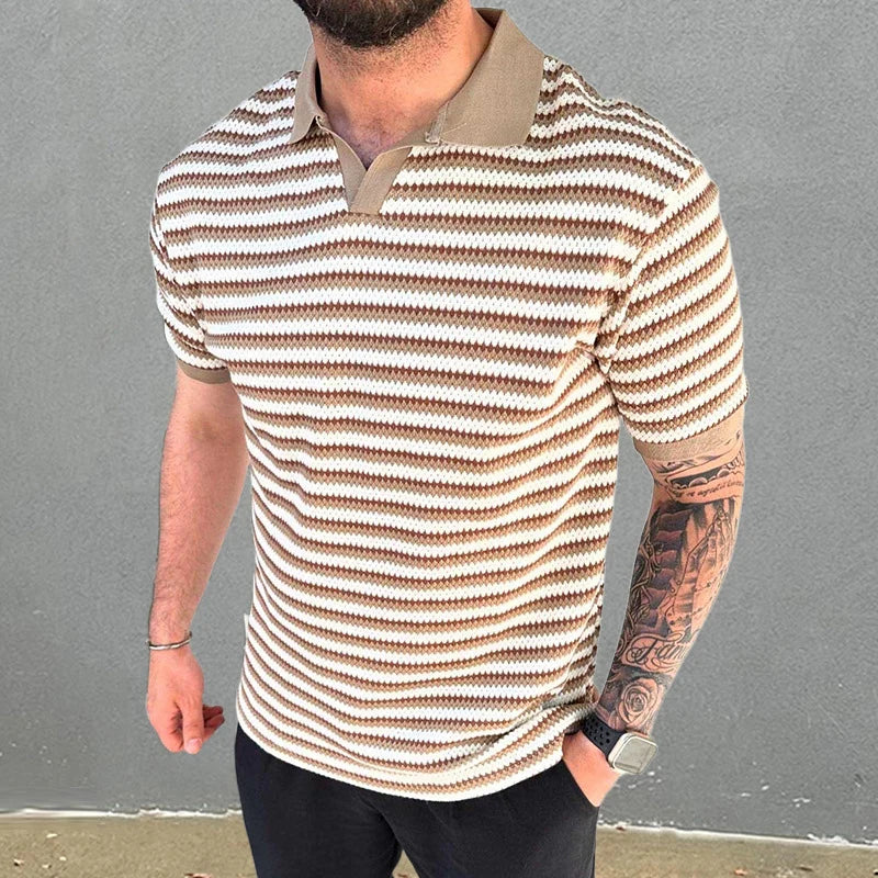 ciro polo beige bruin streep voorkant
