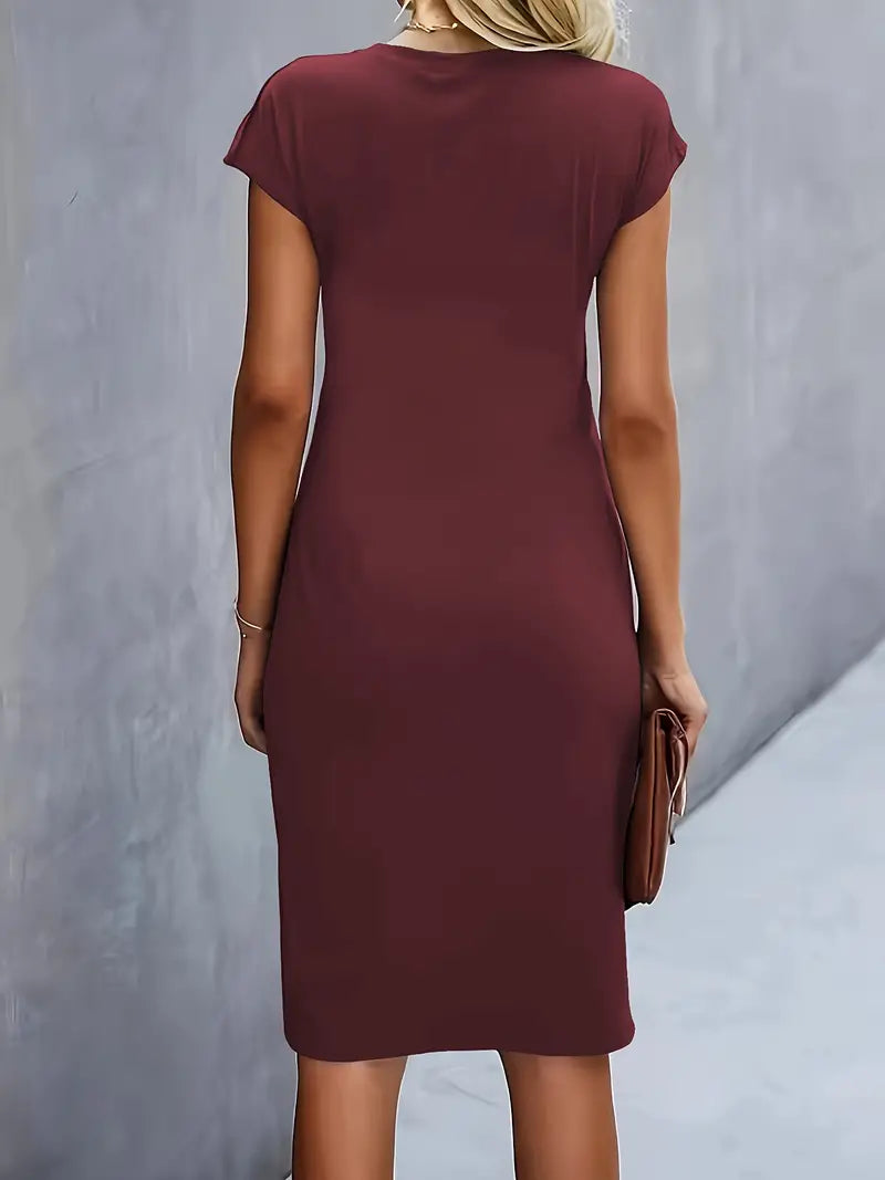 Katrien Midi-Kleid in Bordeaux – Glamouröse Abendmode