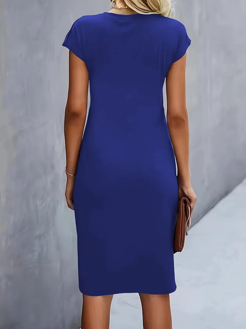 Katrien Midi-Kleid in Dunkelblau – Elegante Büro- und Abendmode