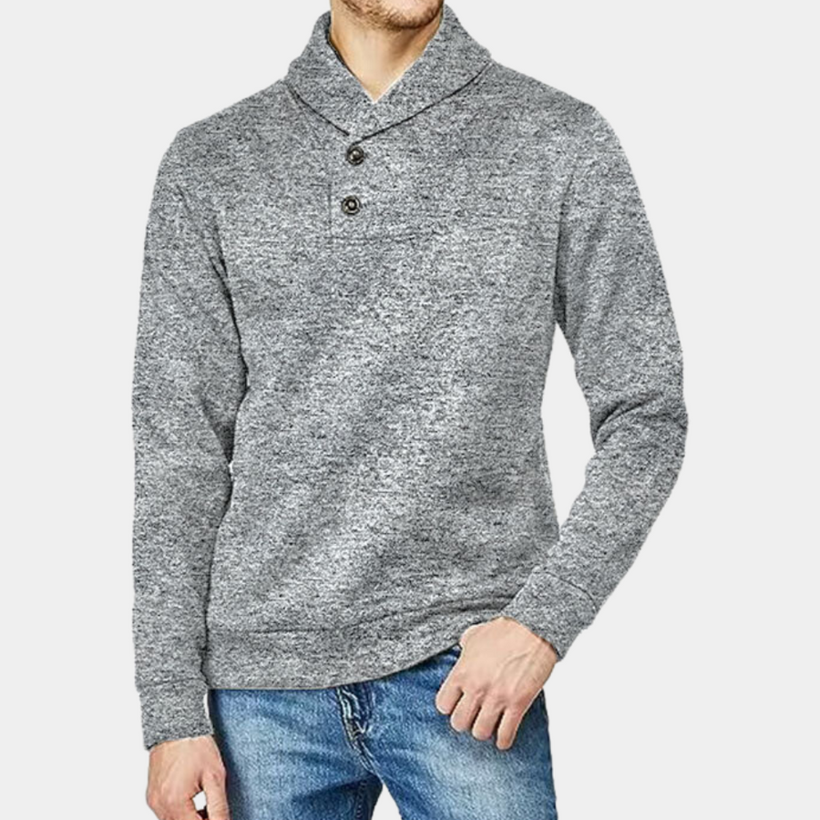 Andrea Elegante Trui voor heren met stijlvolle kraag en knoopdetails, verkrijgbaar in grijs.