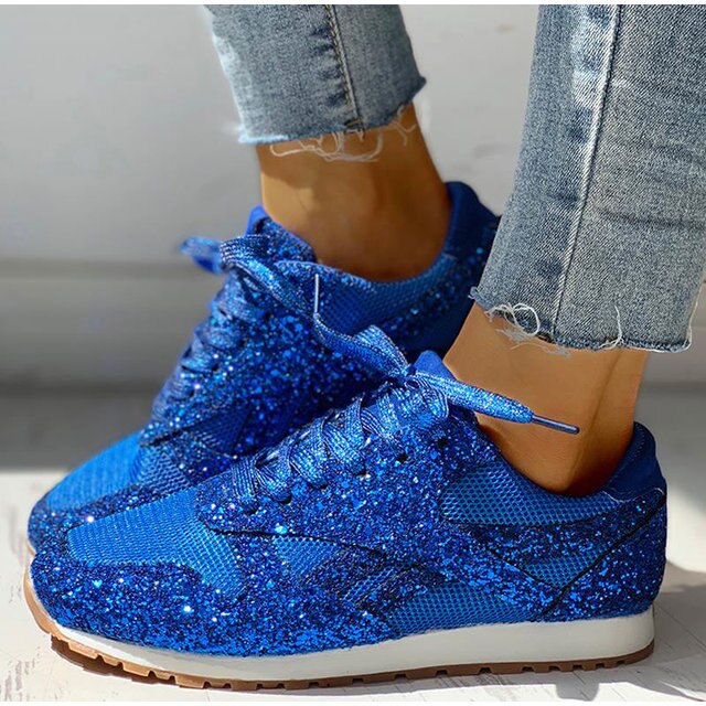 blaue Glitzer Sneaker mit schimmerndem Glitzer-Finish für Damen