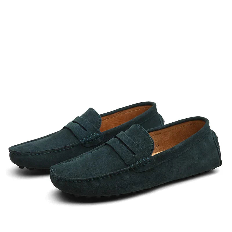 Donkerblauwe loafers suède heren zomerschoen

