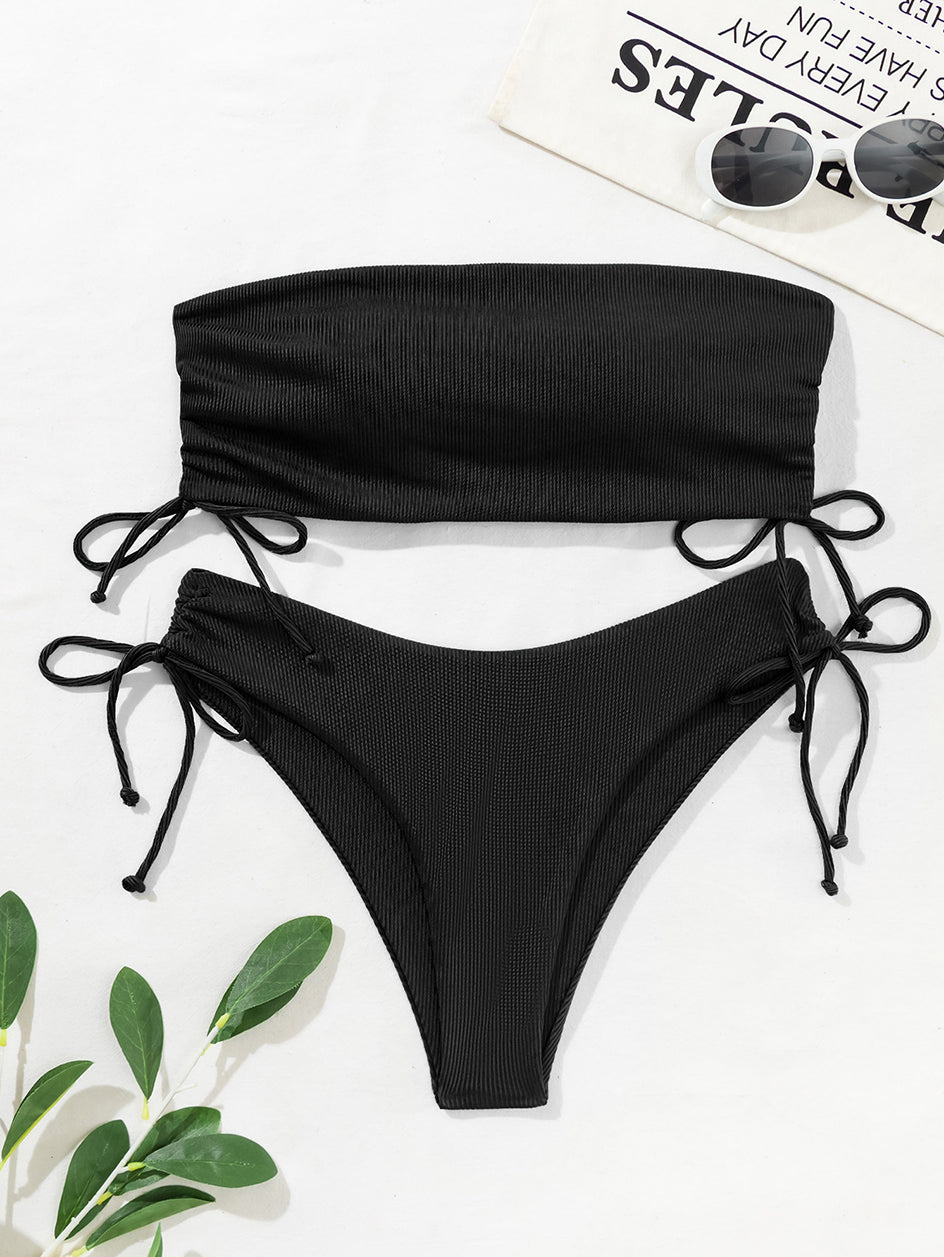 Tess | Ribbed Structure Bandeau Bikini Set with Tie Closure