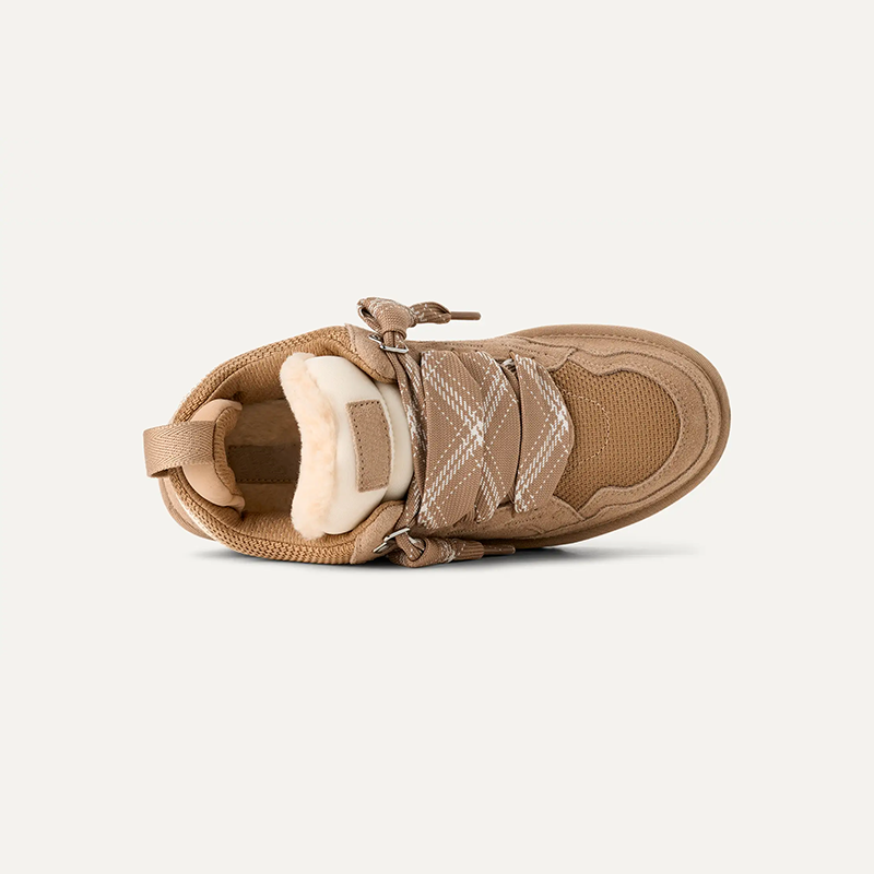 beige Veloursleder Winter-Sneaker mit Plateau und Warmfutter, ugg style sneaker damen