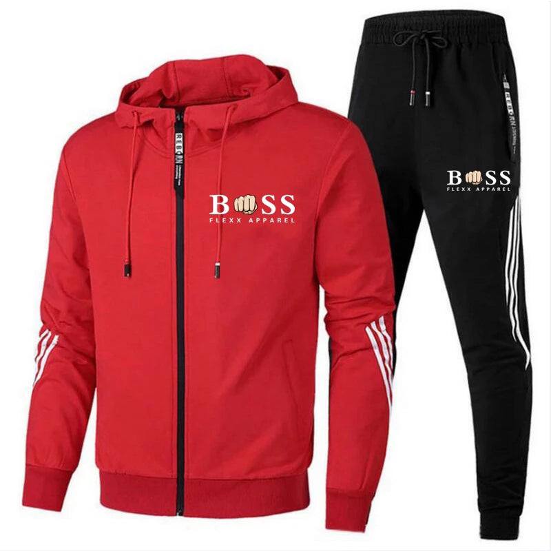 rode sportset voor mannen met capuchon en zwarte broek