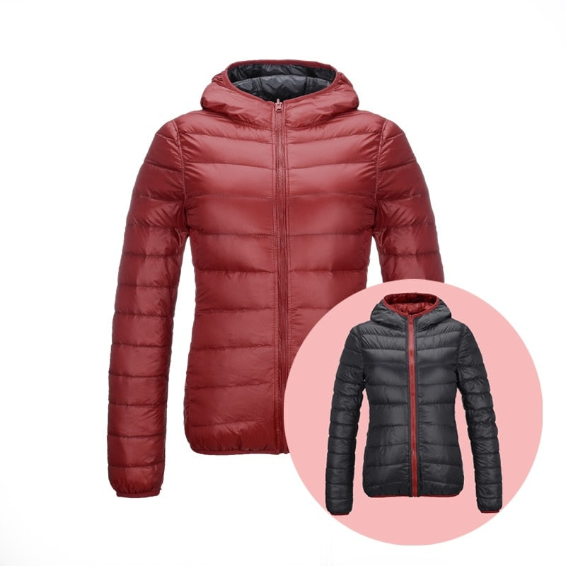 Wende-Daunenjacke Damen Velmora in Rot und Grau
