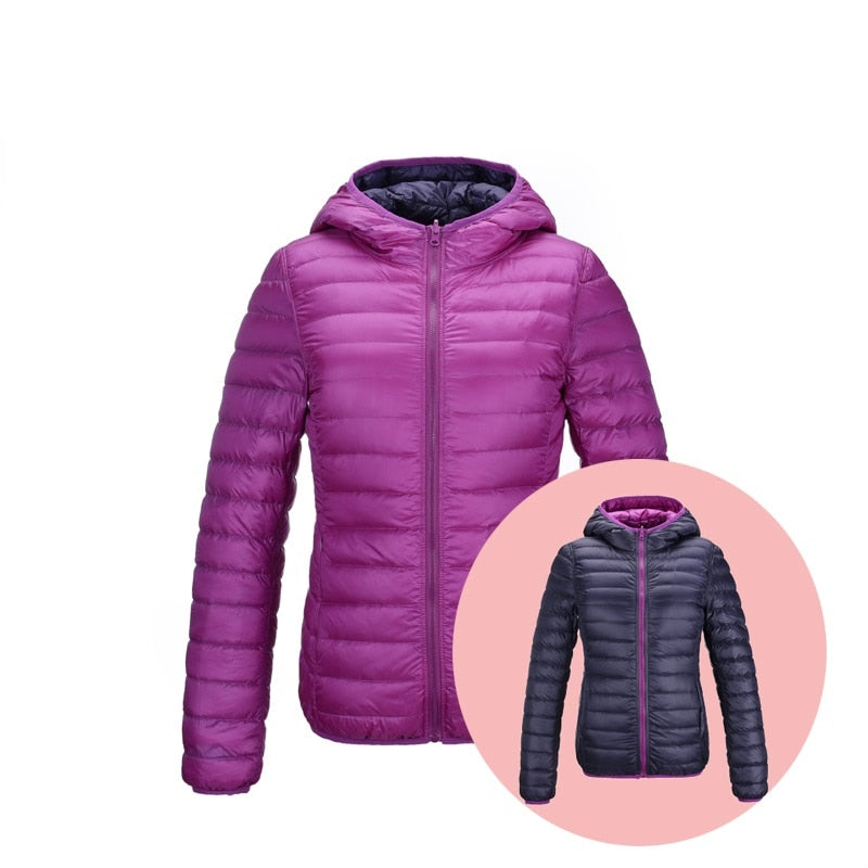 Wende-Daunenjacke Damen Velmora in Marineblau und Fuchsia
