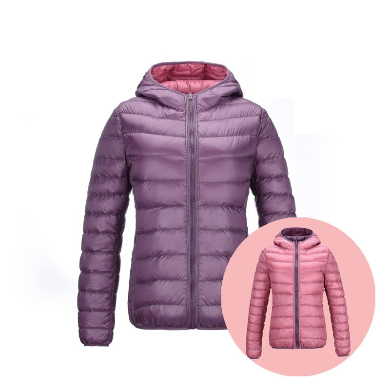 Wende-Daunenjacke Damen Velmora in Marineblau und Fuchsia
