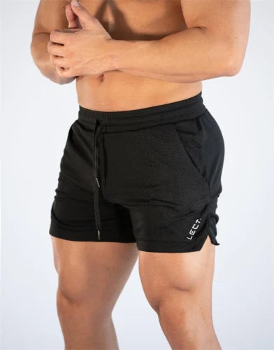 zwarte gym short met elastische tailleband en trekkoord
